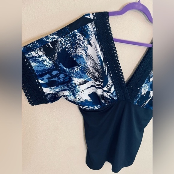 💃 PLUNGING NECKLINE CROCHET DETAIL Y2K V Neck Sz XL Sexy Loose & Tight Fit - Picture 2 of 9